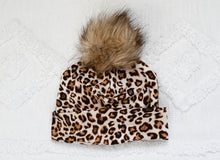 Load image into Gallery viewer, Modern Leopard w brown pom // toque